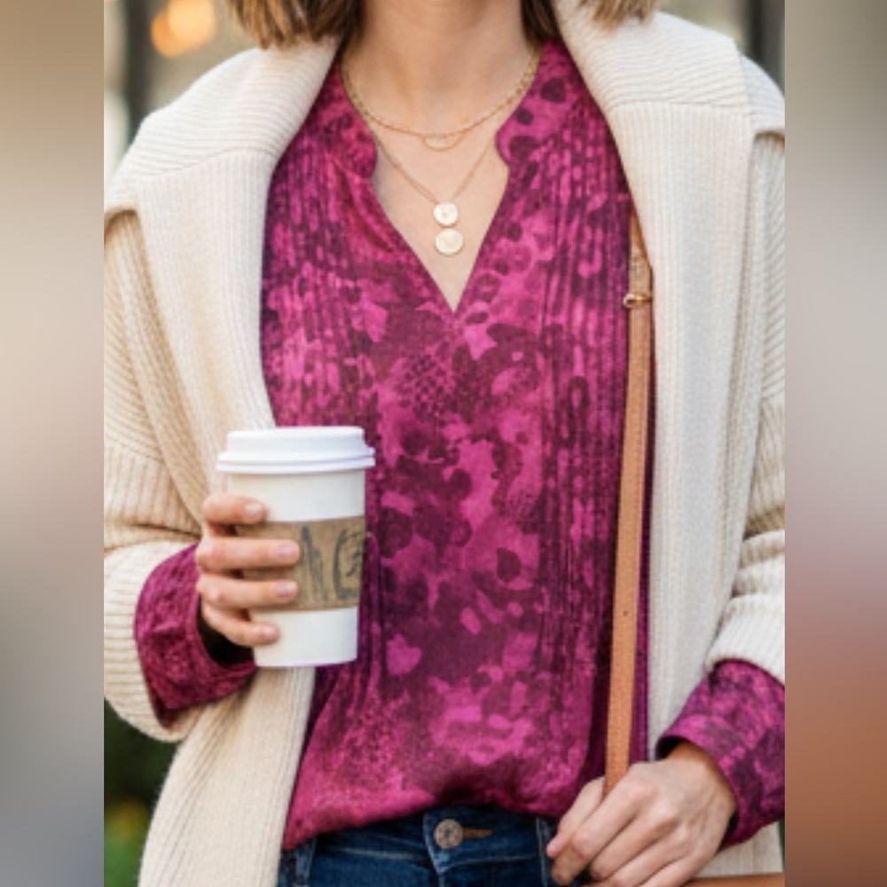 Joan Rivers Pink Patterned Blouse - Picture 1 of 4
